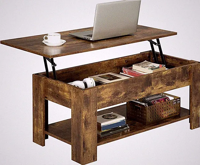 Lift Up Couchtisch 98X50X(42-56) Cm, rustikal braun | E1-konformes MDF, hebend
