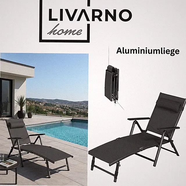 LIVARNO home Aluminum Liegestuhl Houston verstellbar, zusammenklappbar NEU OVP
