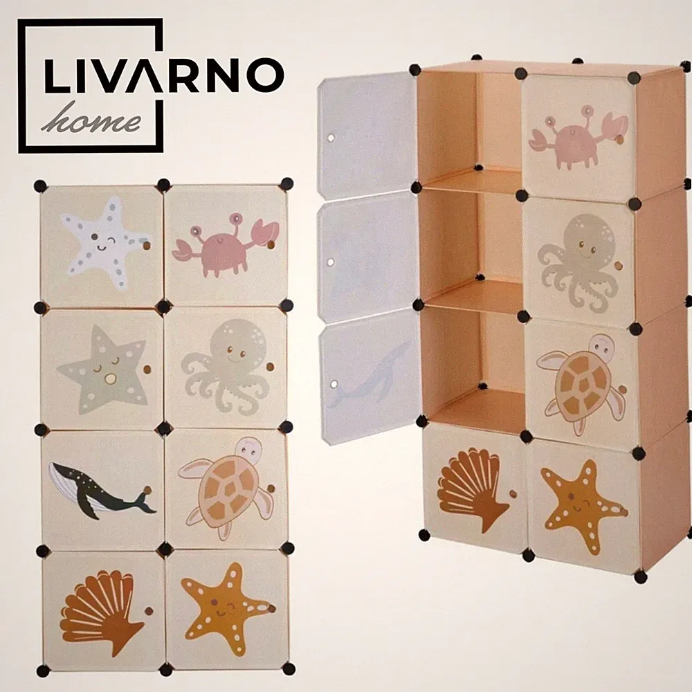 LIVARNO home Steckregal für Kinder Regal 74 x 36 x 144 - Unterwasserwelt Beige