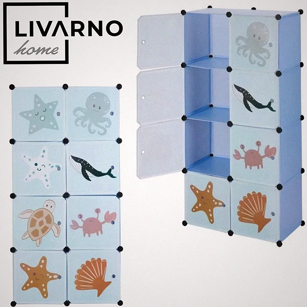 LIVARNO home Steckregal für Kinder Regal 74 x 36 x 144 - Unterwasserwelt Blau