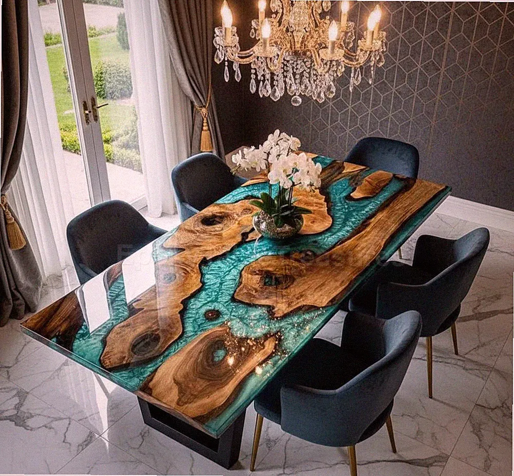 Live Edge Epoxid River Tisch Türkis Harz | 60" x 30" | Handgefertigter Esstisch