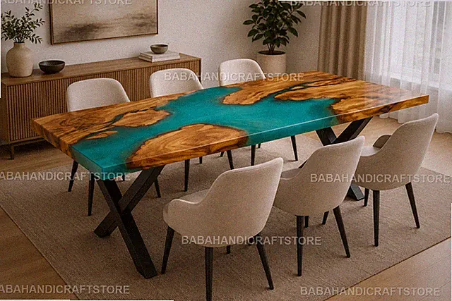 Live Edge Holz Epoxid River Esstisch Luxus Türkis Harz Tischplatte