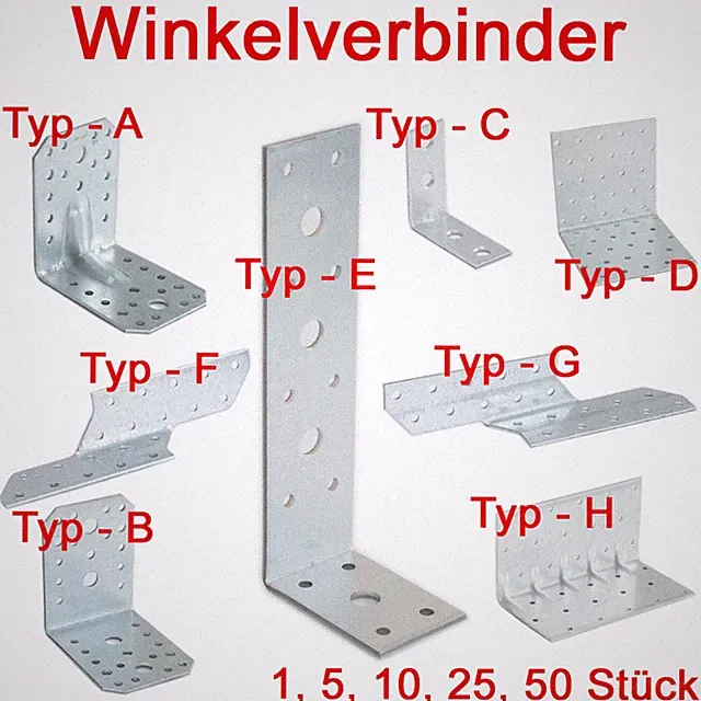 Lochwinkel verzinkt Stahl Winkelverbinder Bauwinkel Möbelwinkel mit / ohne Steg
