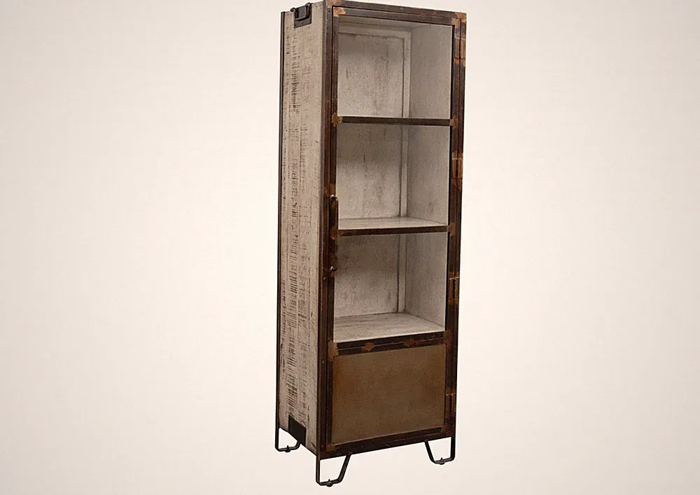 Loft Industrial Stil Vitrine Eisen Mangoholz braun Vitrinenschrank Massivholz