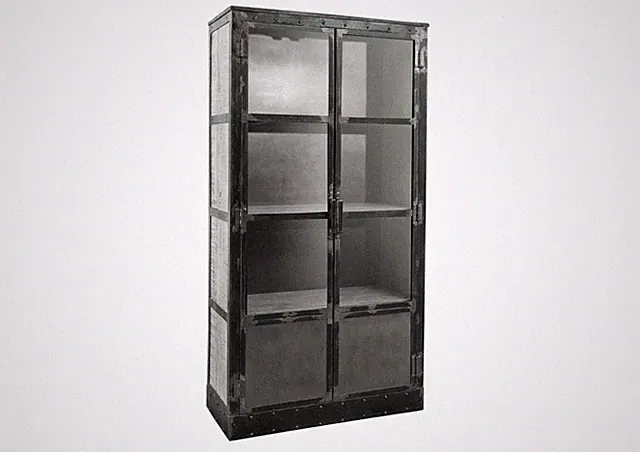 Loft Industrial Style Vitrine Eisen und Massivholz Mango Schrank 92x185 grau