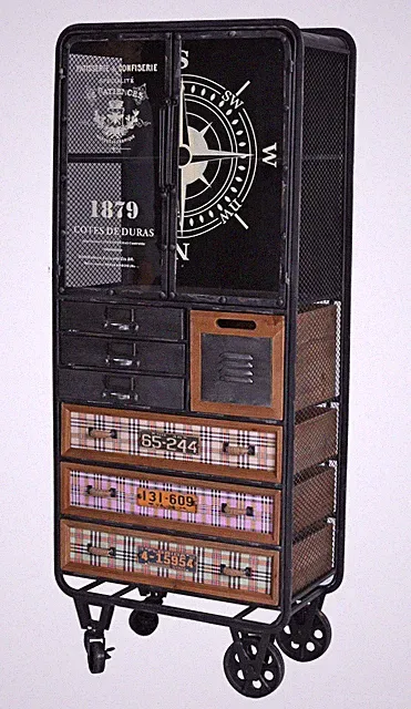 Vitrinenschrank Loft Vitrine Schrank auf Rädern Schubladenschrank Hochkommode