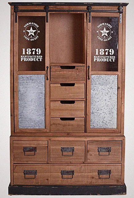 Loft Vitrinenschrank Küchenschrank Industrie Holzschrank Regalschrank Schubladen