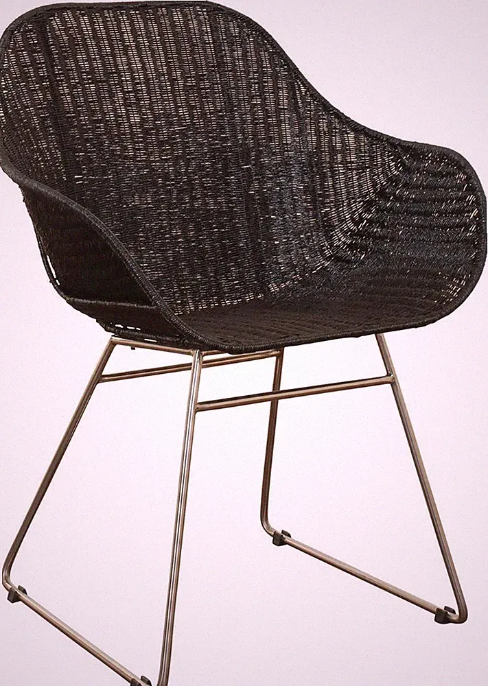 Loom-Sessel im Retro-Stil 50er-Clubsessel mit Edelstahl-Fußgestell (Schwarz)