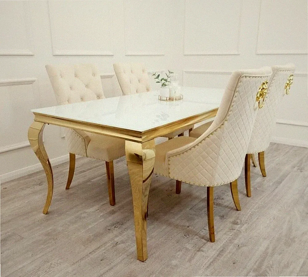 Louis Luxus Italienischer Esstisch 1m 1,4m 1,6m 1,8m 2m Weiß Grau Marmor Gold