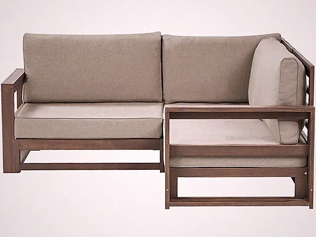 Lounge Ecksofa Akazienholz dunkler Holzfarbton 2-Sitzer Auflagen taupe Timor II