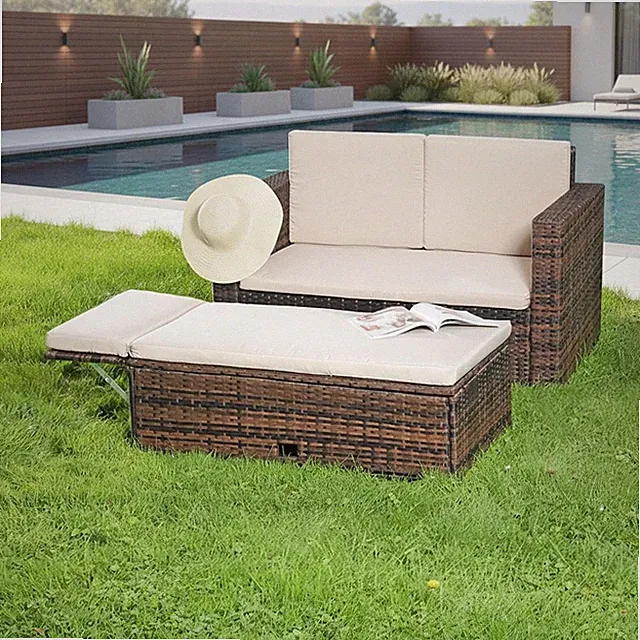 Lounge Gartenmöbel Sofa Bank Tisch klappbar Rattan Gartenset Sitzmöbel braun