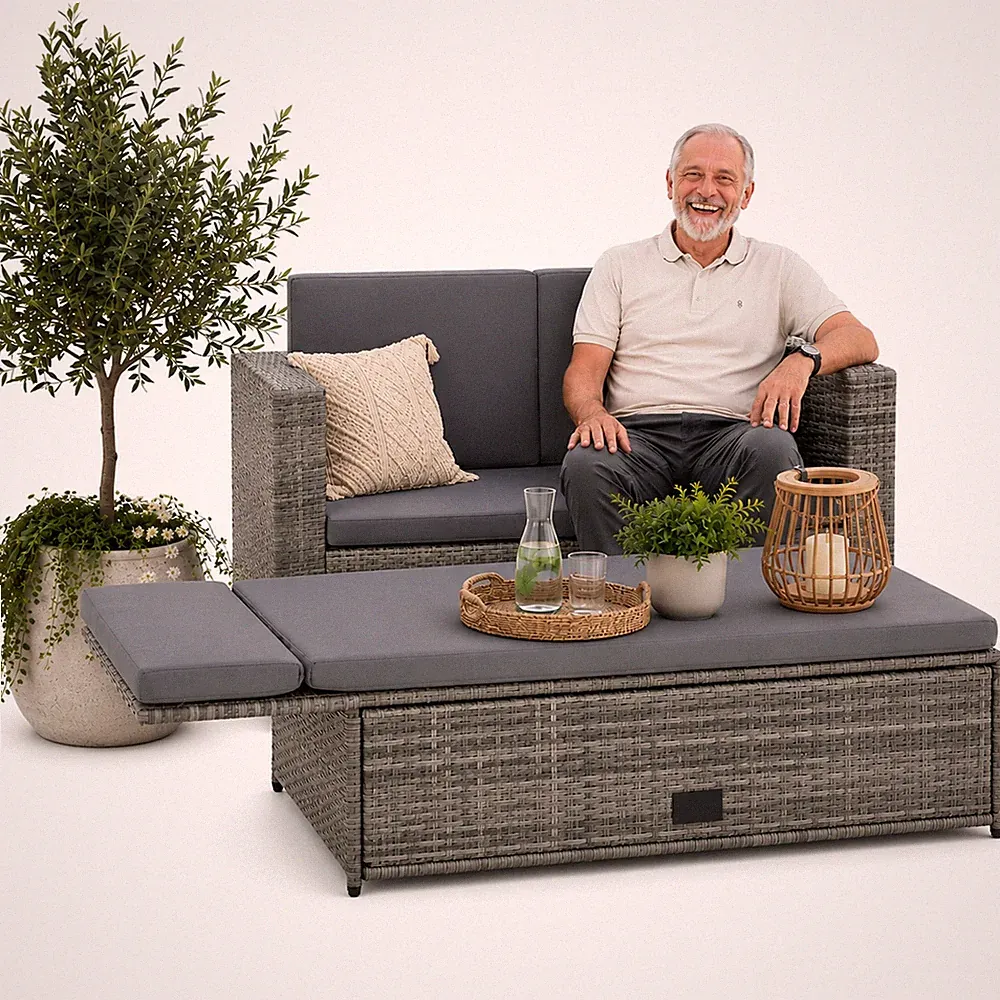 Lounge Gartenmöbel Sofa Bank Tisch klappbar Rattan Gartenset Sitzmöbel grau NEU
