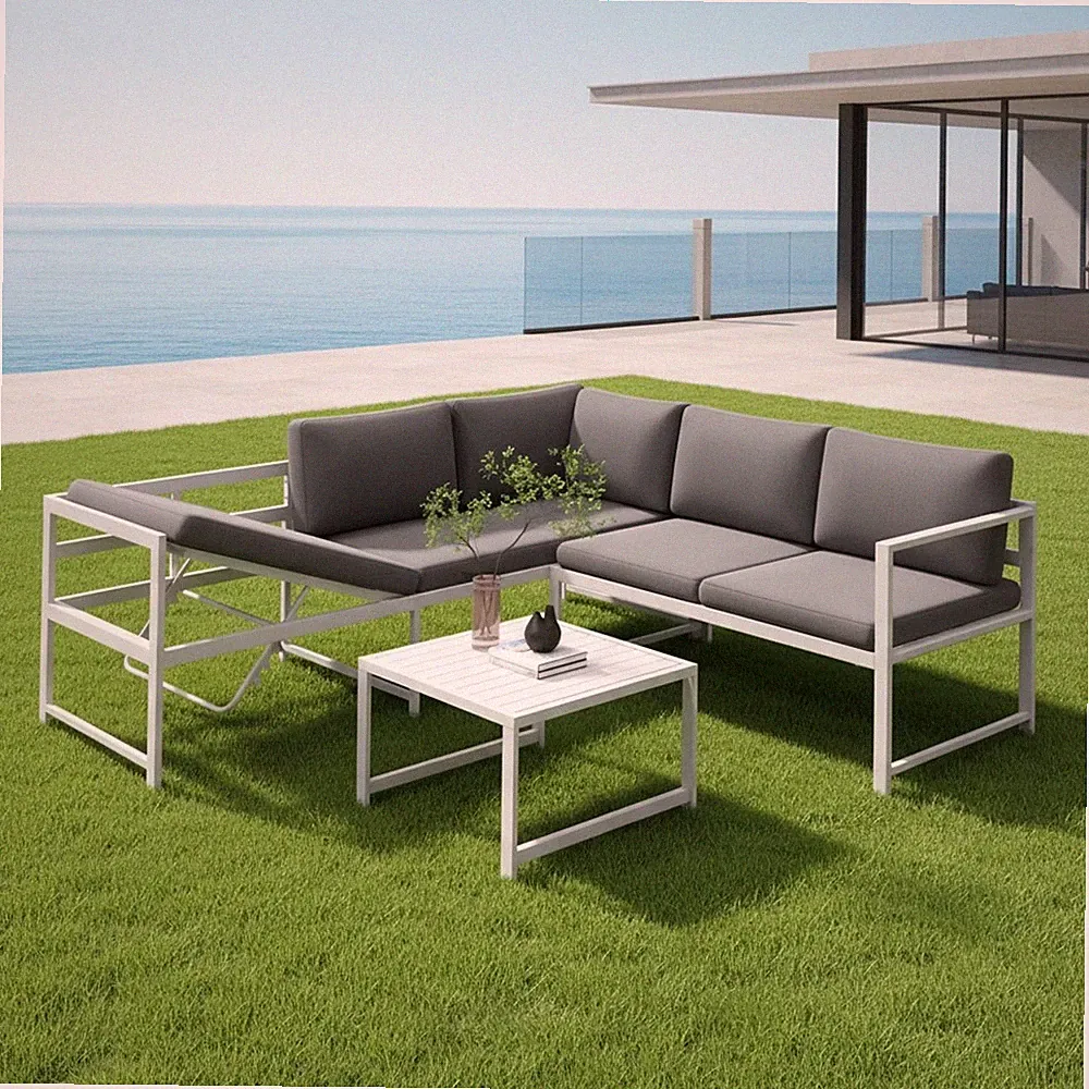 Lounge Outdoor Sitzgruppe Aluminium Ecksofa mit Liegefunktion wetterfest Weiß