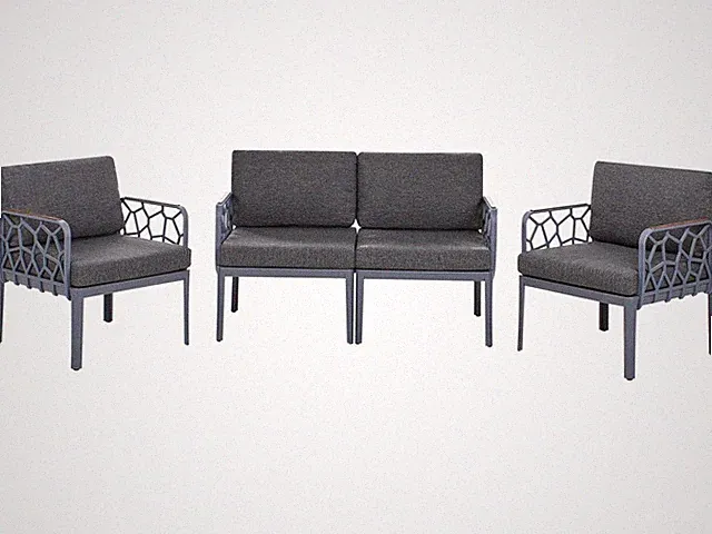 Lounge Set 3-teilig Kunststoff Auflagen dunkelgrau Gartensofa u. 2 Sessel Eriche