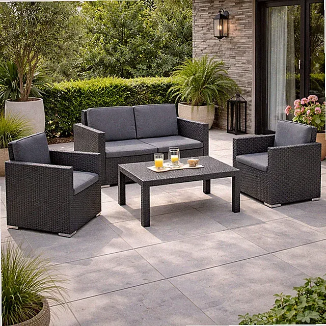 Lounge Set 4-tlg Gartenmöbel Anthrazit Rattan Optik Sitzgruppe Balkon Terrasse