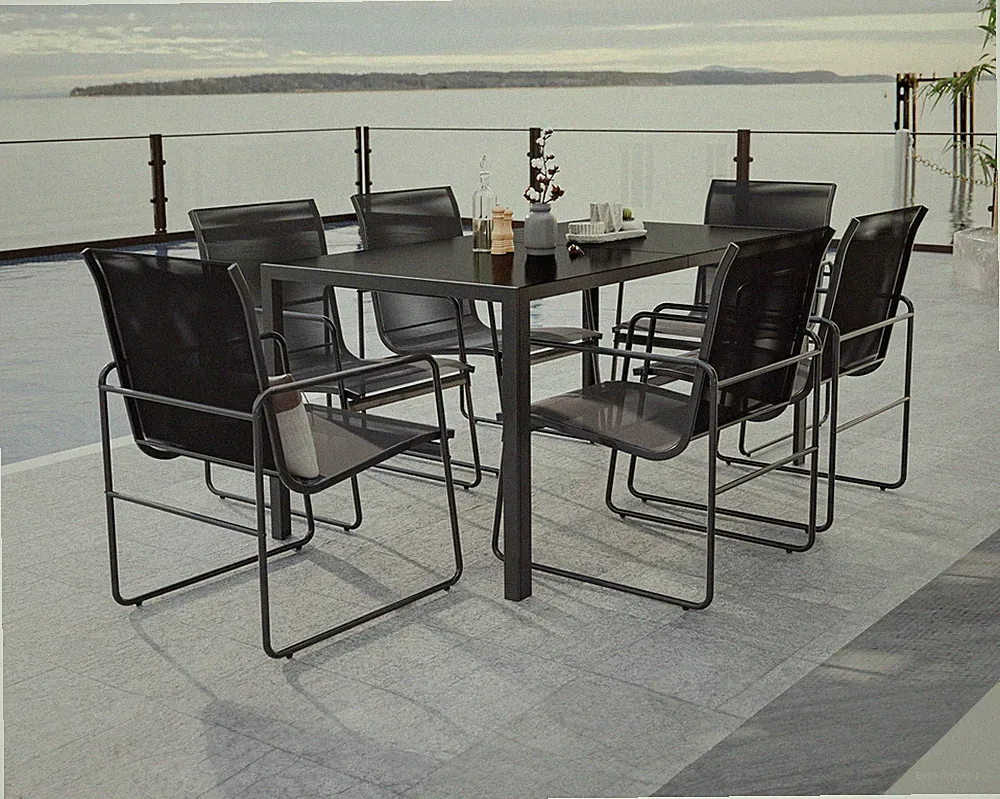 Lounge Set 7tlg. Outdoor Gartenlounge Sitzgruppe Sitzbank Esstisch Glastisch