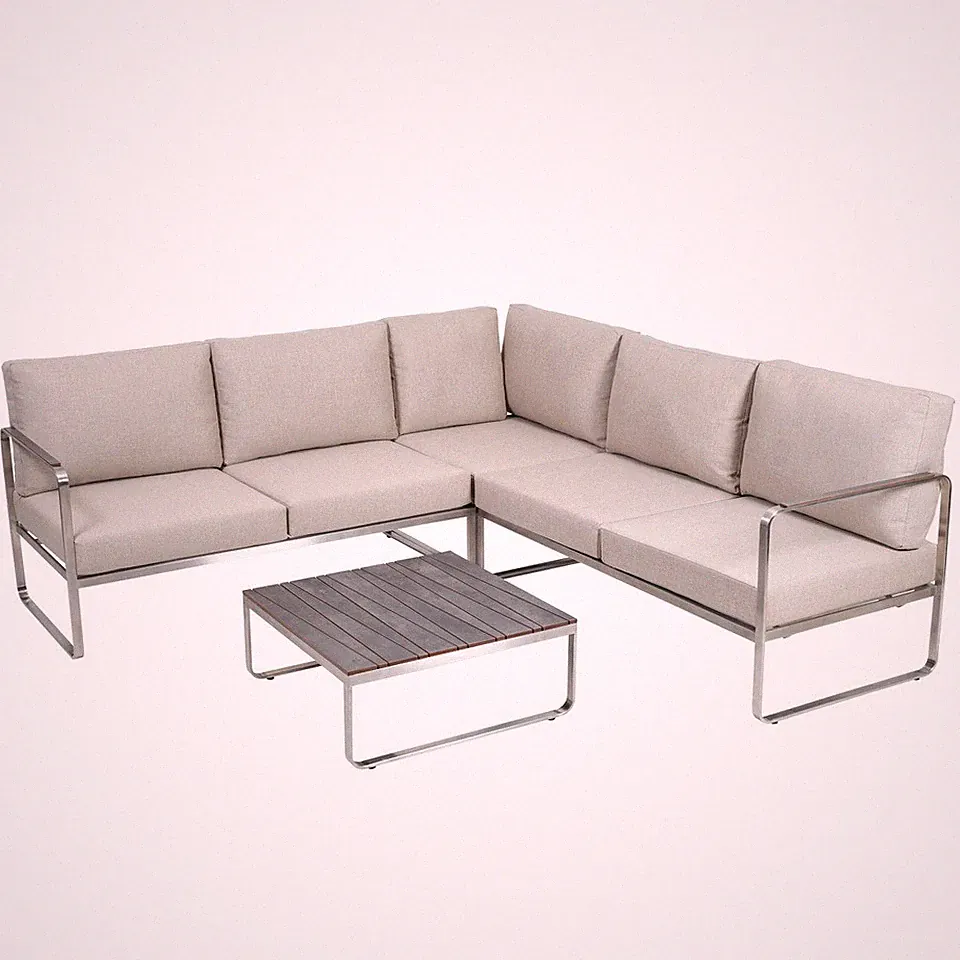 Lounge-Set SydneyEdelstahl gebürstet Farbe silber Tischplatte HPL outdoor indoor