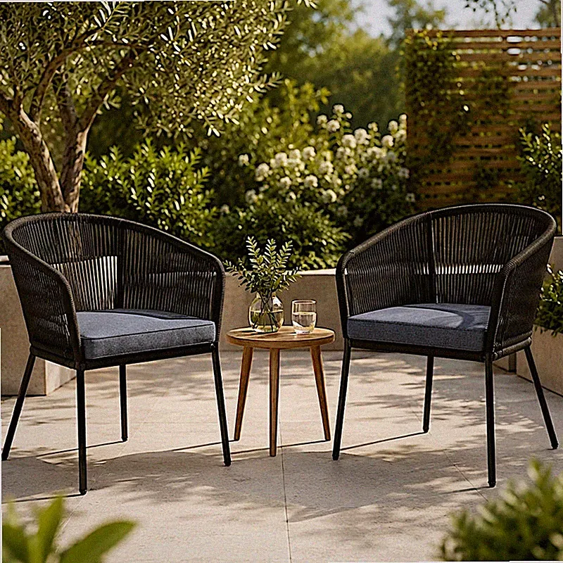 Lounge Stuhl 2er Set Gartenstuhl Gartensessel Rope Loungesessel Outdoor Schwarz