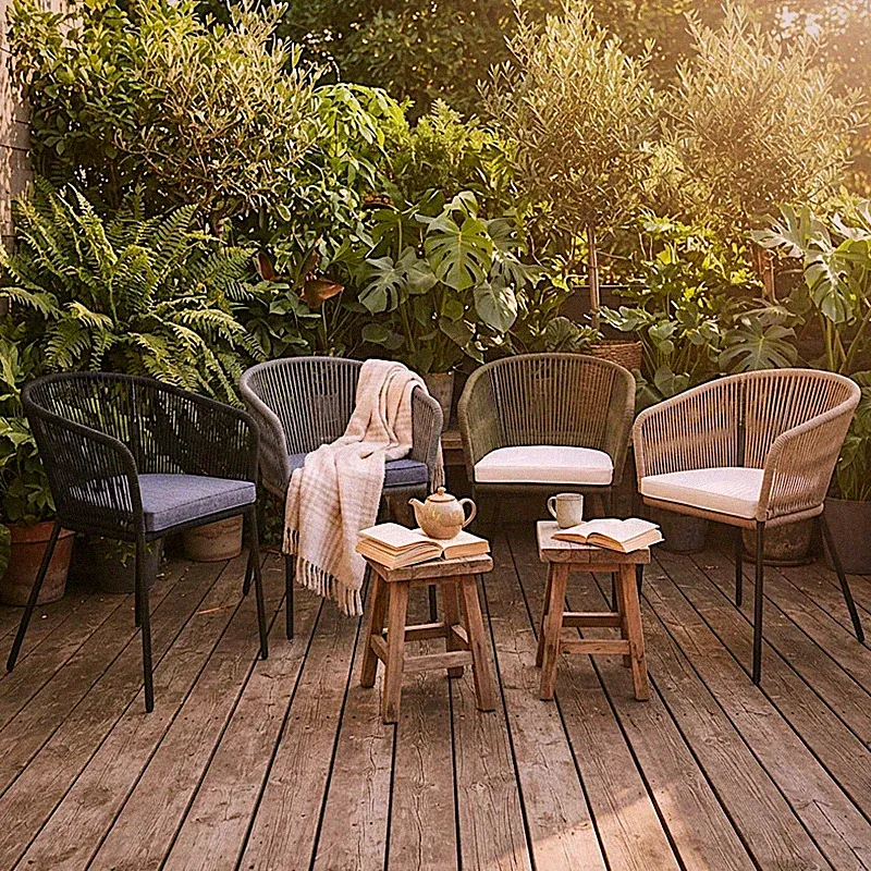 Lounge Stuhl Gartenstuhl 2er Set Gartensessel Rope Loungesessel Outdoor Sessel