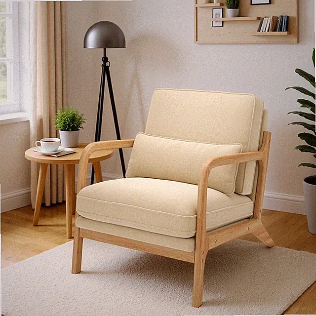 Lounge-Stuhl mit Armlehnen & Holzrahmen，Moderner Polstersessel，Lounge-Sessel