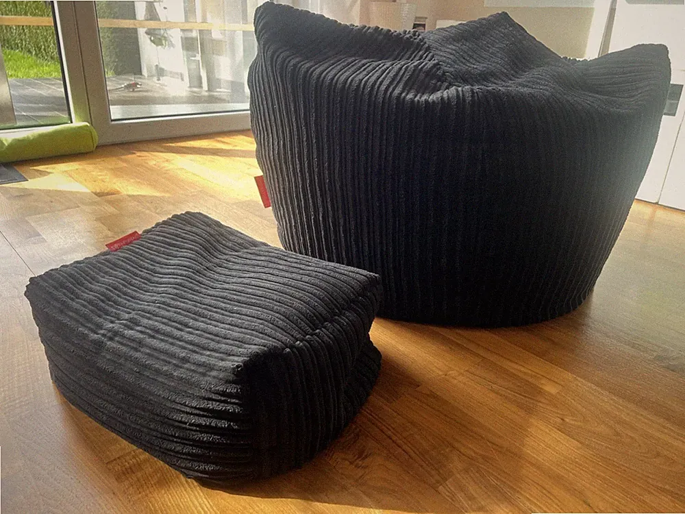 Loungepug Sitzsack und Hocker - Cord grau