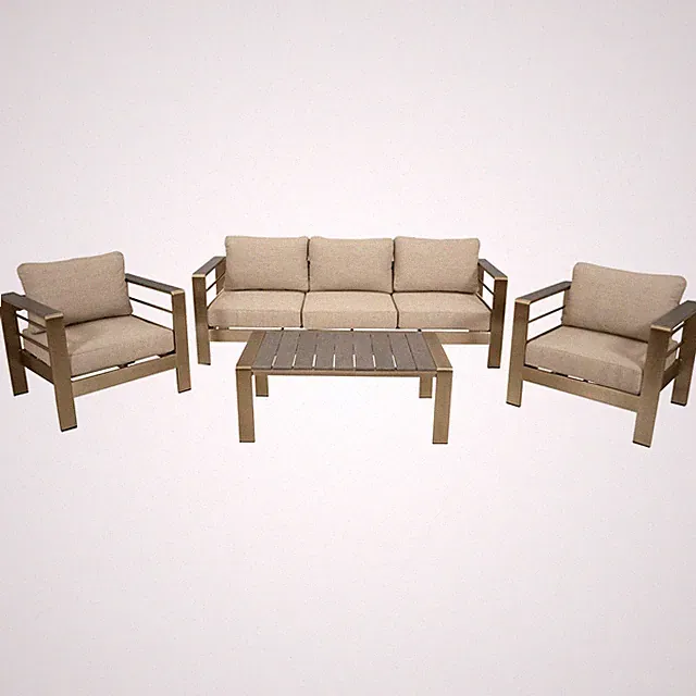 Loungeset Lounge Alulounge Gartengarnitur CANNES 4-teilig Aluminium gebürstet