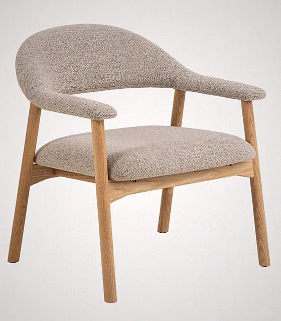 Loungestuhl Essstuhl Polsterstuhl Beige Braun Boucléstoff Eichenholz massiv