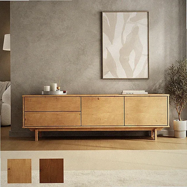 Lowboard 170 cm TV Schrank aus Massivholz Wohnzimmermöbel