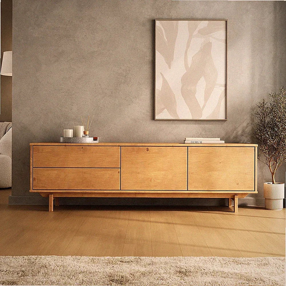 Lowboard 170 cm TV Schrank aus Massivholz Wohnzimmermöbel