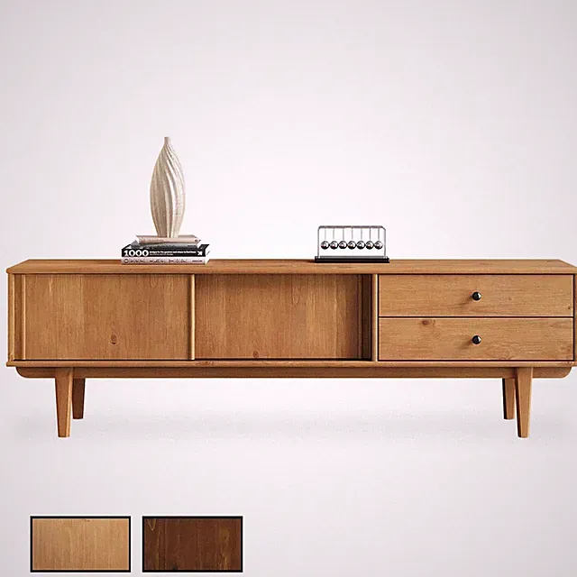Lowboard 175 cm aus Massivholz TV Schrank mit Schiebetüren