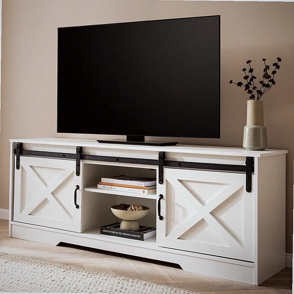 Lowboard FineBuy Fernsehkommode 150 cm TV Schrank Fernsehschrank Weiß Landhaus