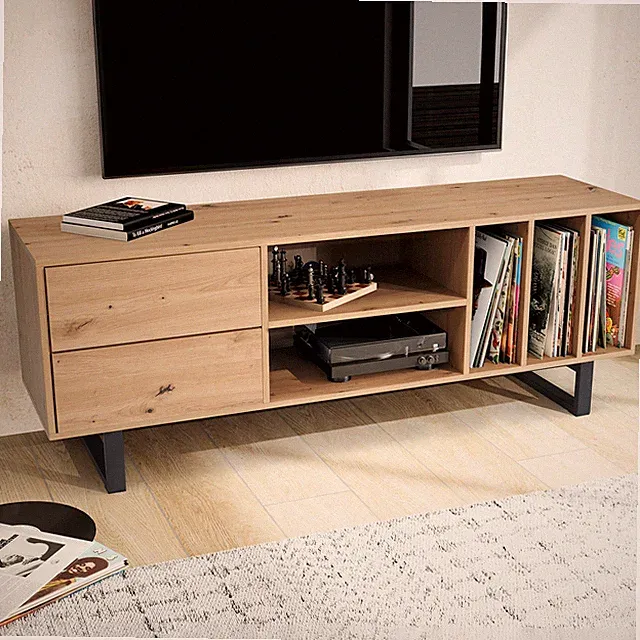 Lowboard FineBuy Fernsehkommode Eiche 150 cm TV Schrank Regal Fernsehschrank