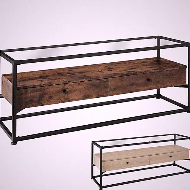 Lowboard Sideboard TV-Regal Fernsehtisch 2 Schubladen Glas Holz Metall Industrie