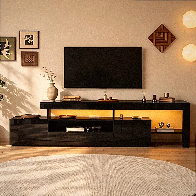 Lowboard TV Schrank mit LED Beleuchtung Fernsehschrank 3 schränke Hochglanz 192