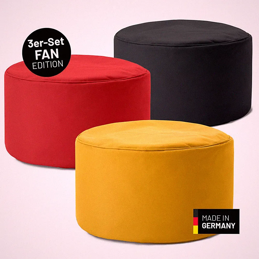 LUMALAND Sitzhocker 3er Set Sitzpouf rund schwarz rot gold Sitzkissen EPS Perlen