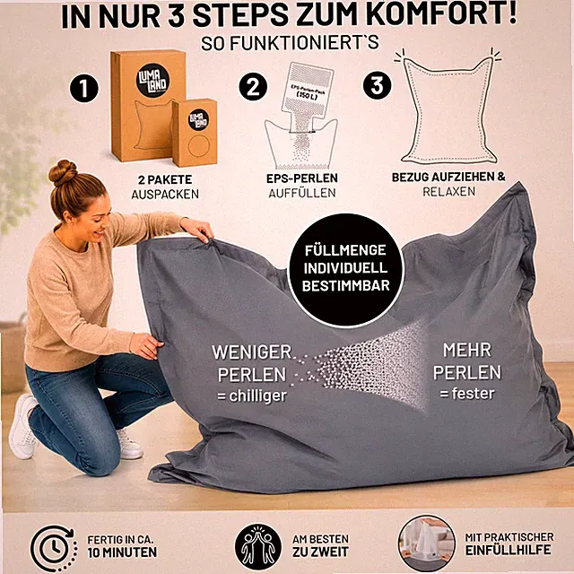 Lumaland Sitzsack Microvelours XXL 380L 140x180 Beanbag Riesen Sitzkissen Indoor