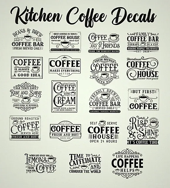 LUSTIGE KÜCHE KAFFEE Vinyl-Aufkleber Abziehbilder KONTURSCHNITT Wohnkultur