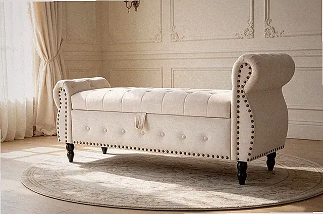 Luxuriöse Premium Sitzbank mit Stauraum Samt Bettbank 151 cm mit hohen Armlehnen
