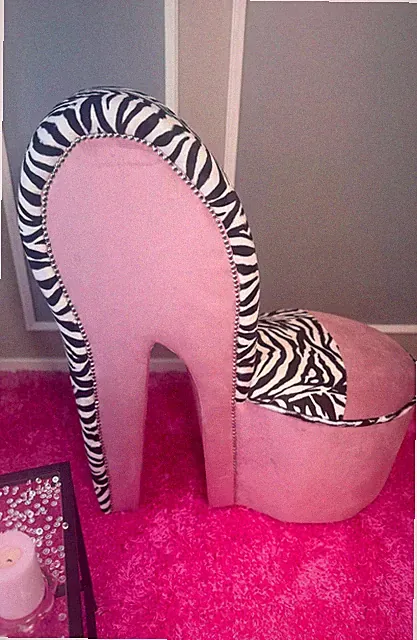 Luxus Baby Rosa Plüsch & Zebramuster High Heel Schuh Stuhl | Glam Statement Sitz
