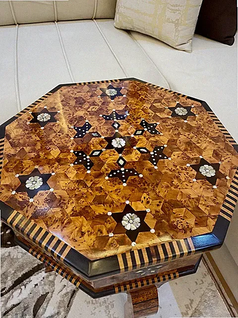 Luxus Couchtisch Sechseckig Mosaik Thuya Holz Tisch Wohndeko Wohnzimmer