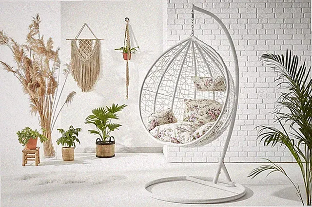 Luxus Hängesessel Schaukel Korb Polyrattan mit Gestell und Sitzkissen XXL