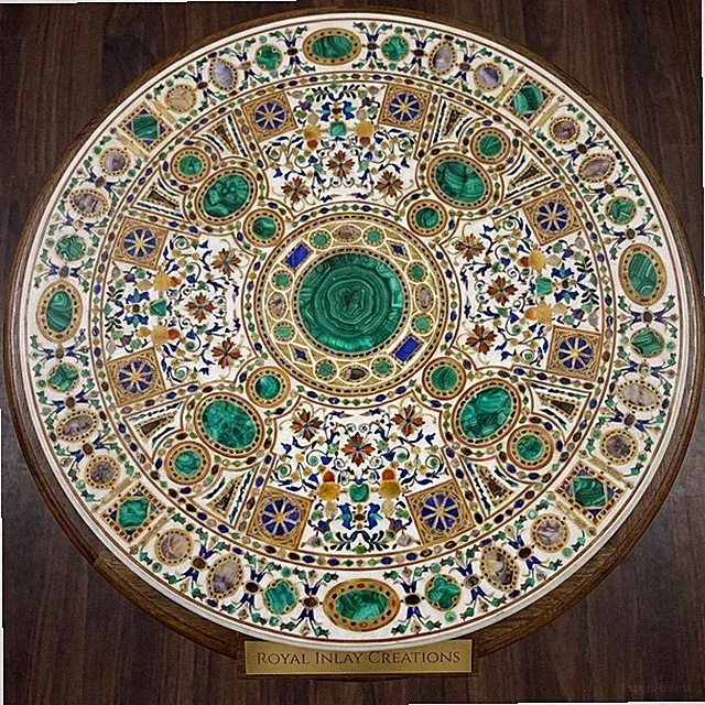 Luxus Rund Marmor Mit Bunt Stein Inlay – Handgemacht Edelstein Center Tisch