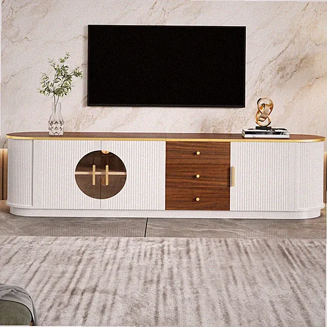 Luxusstil TV-Schrank Lowboard Fernsehschrank mit Abgerundete Kanten 3 Schubladen