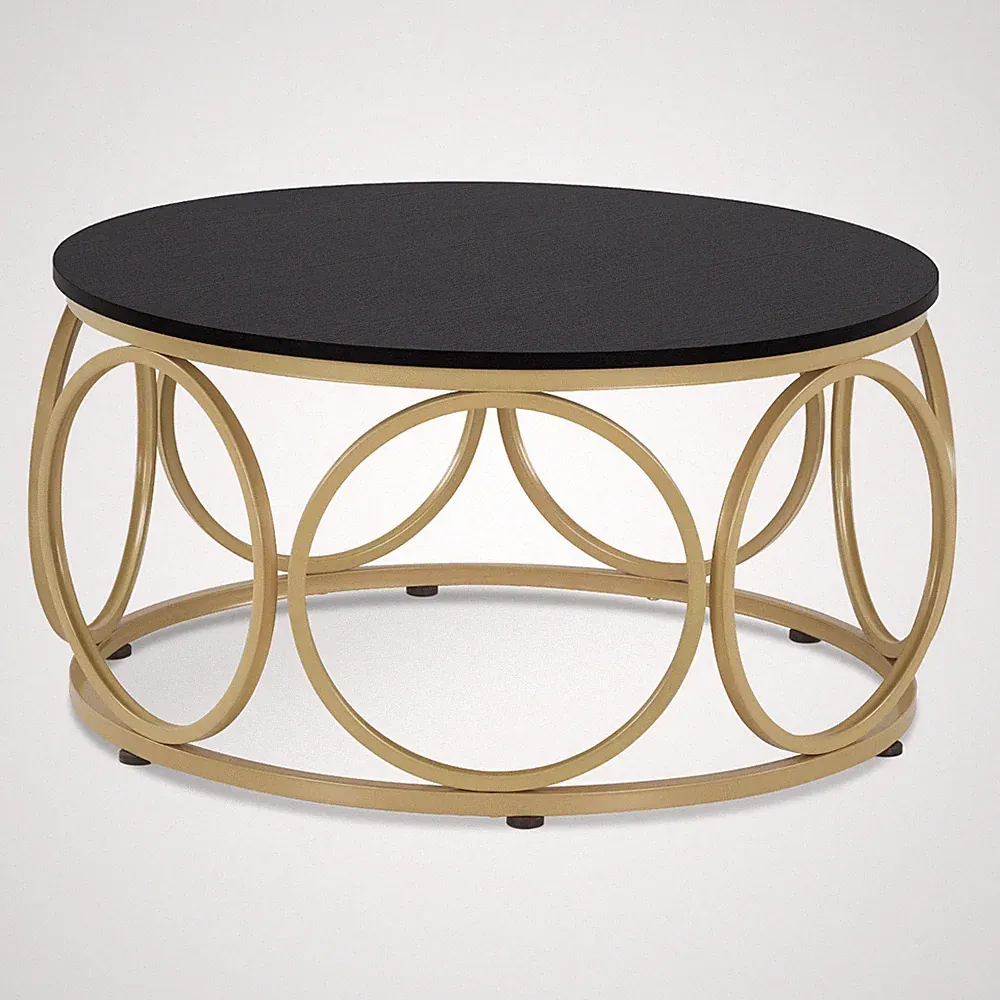 M MCombo Couchtisch Rund Holz, Modern Sofatisch Schwarz-Gold, 2102