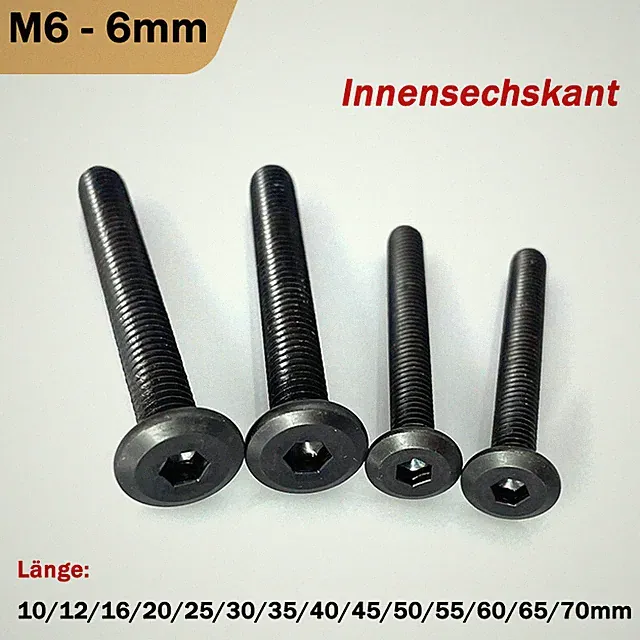 M6-6mm Schwarz Innensechskant Schraube Flachkopf Möbelschrauben Kohlenstoffstahl