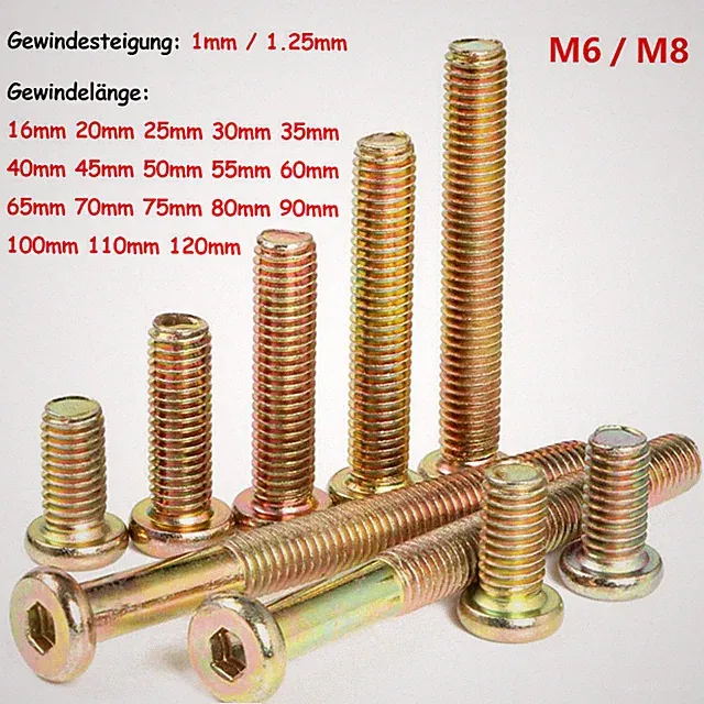 M6 M8 Möbelverbinder Sockel Bolzen Flachkopf Inbuskantschrauben Farbe Verzinkt