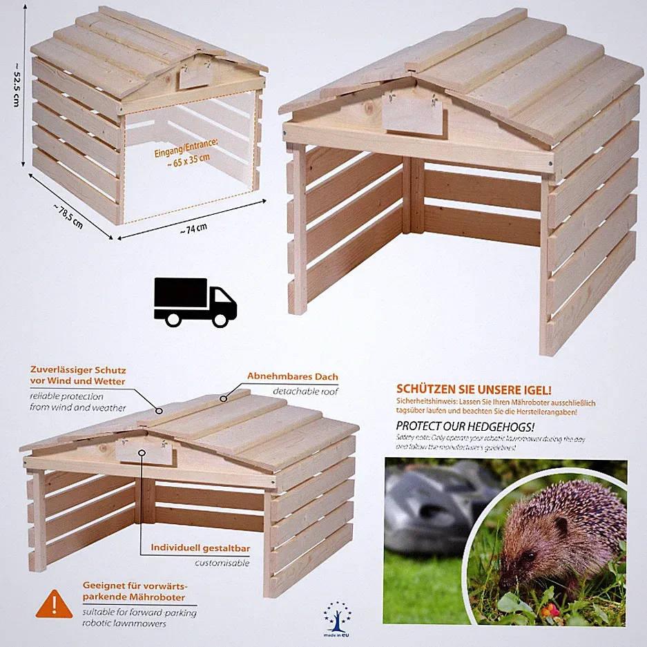 Mähroboter Garage Holz Abnehmbares Dach 78,5x74x52