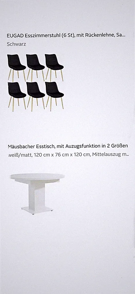 Mäusbacher otto Esstisch rund ausziehbar weiß matt 120x76cm Massivholz +6 Stühle