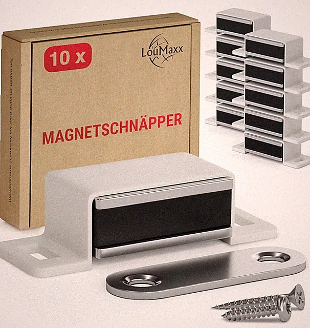 Magnetschnäpper stark- Haltekraft 4kg- 10er Set weiß Schrankmagnet von LouMaxx