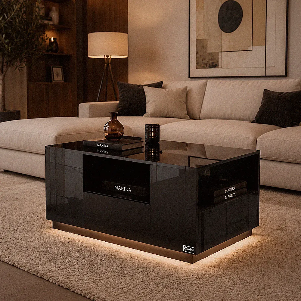 Makika Couchtisch LED Wohnzimmertisch Sofatisch Beistelltisch Kaffeetisch